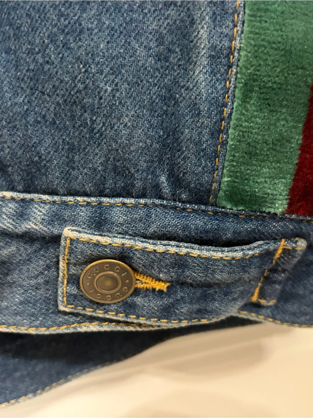 Gucci Blue Denim Jacket with Tan Sherpa Collar